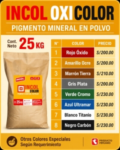 INCOL OXICOLOR® 25 KG – PIGMENTOS MINERALES PARA CONCRETO Y MORTERO